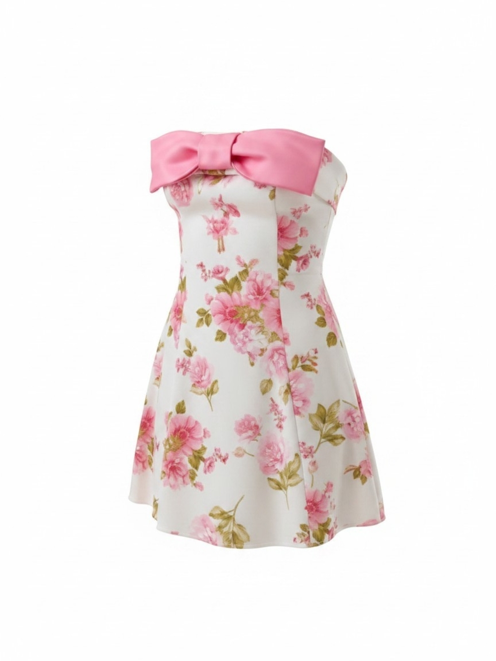 Altar'd State Pink Bow Strapless Floral Mini Dress